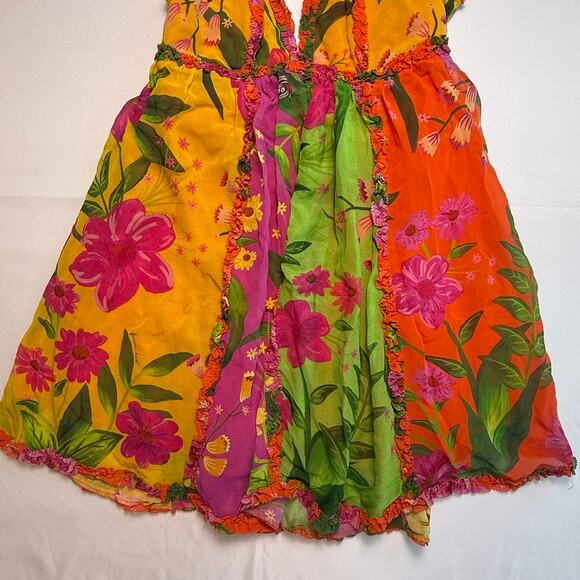 FARM Rio Tropical Patchwork Floral Ruffle Mini Dress Multicolor Boho Size Small - Picture 10 of 16